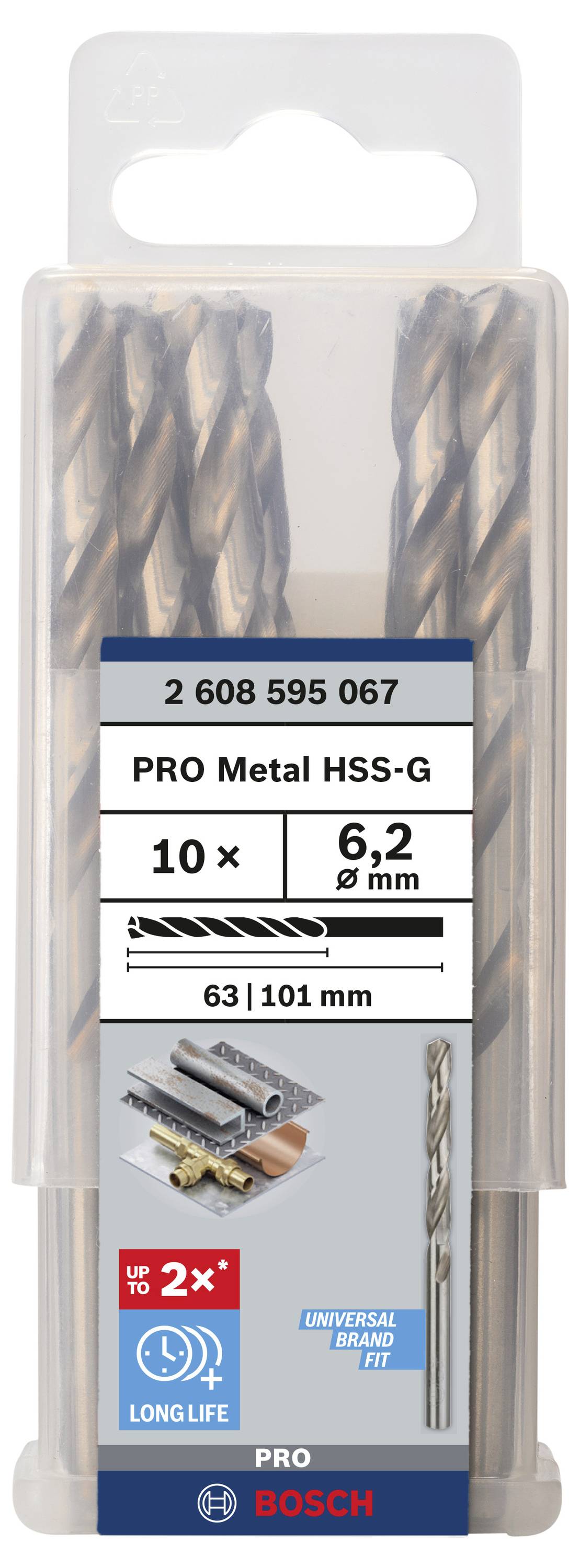 Bosch Accessories 2608595067 HSS Metall-Spiralbohrer 6.2mm Gesamtlänge 101mm geschliffen DIN 338 Zylinderschaft 10St.