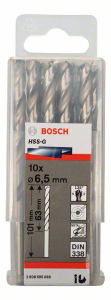 Bosch Accessories 2608595068 HSS Metall-Spiralbohrer 6.5mm Gesamtlänge 101mm geschliffen DIN 338 Zylinderschaft 10St.
