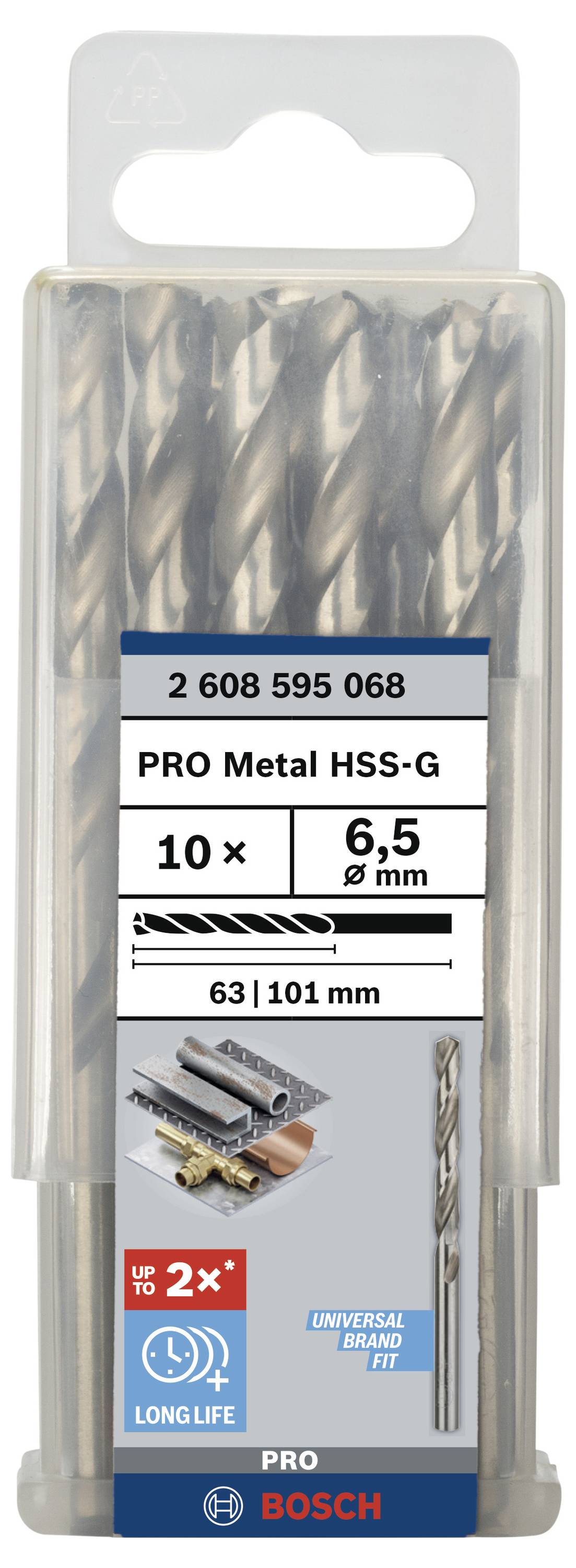 Bosch Accessories 2608595068 HSS Metall-Spiralbohrer 6.5mm Gesamtlänge 101mm geschliffen DIN 338 Zylinderschaft 10St.