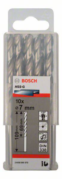 Bosch Accessories 2608595070 HSS Metall-Spiralbohrer 7mm Gesamtlänge 109mm geschliffen DIN 338 Zylinderschaft 10St.