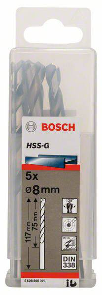 Bosch Accessories 2608595072 HSS Metall-Spiralbohrer 8mm Gesamtlänge 117mm geschliffen DIN 338 Zylinderschaft 5St.