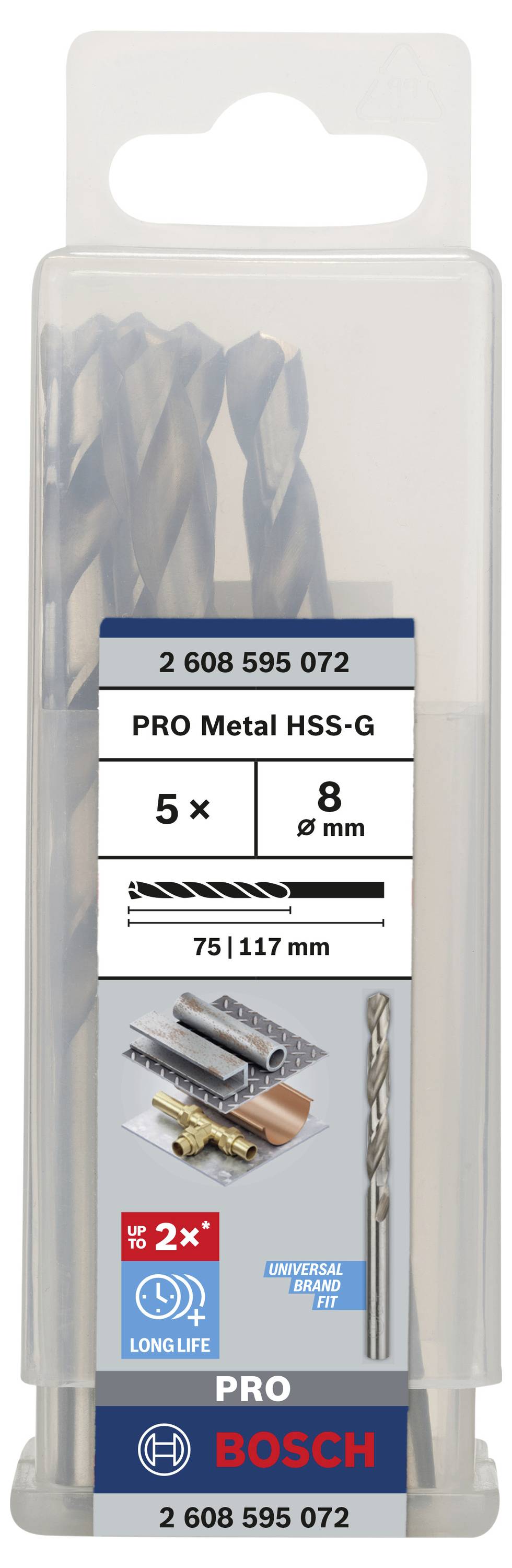 Bosch Accessories 2608595072 HSS Metall-Spiralbohrer 8mm Gesamtlänge 117mm geschliffen DIN 338 Zylinderschaft 5St.