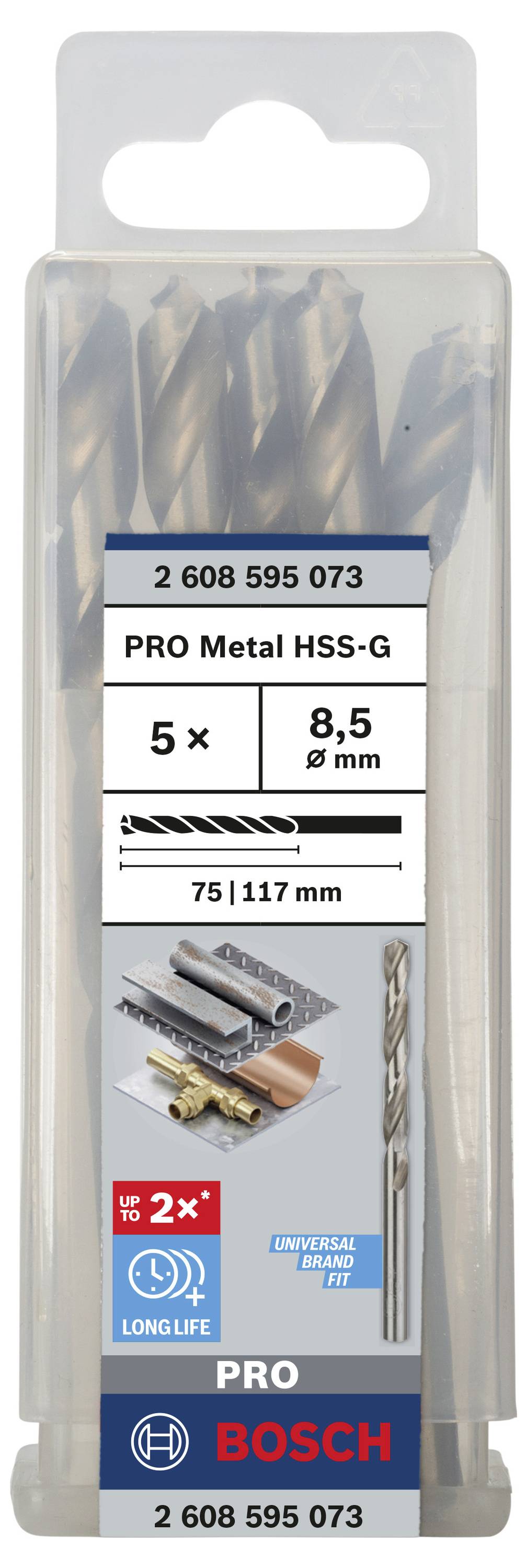 Bosch Accessories 2608595073 HSS Metall-Spiralbohrer 8.5mm Gesamtlänge 117mm geschliffen DIN 338 Zylinderschaft 5St.