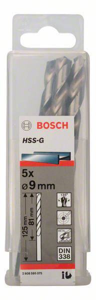 Bosch Accessories 2608595075 HSS Metall-Spiralbohrer 9mm Gesamtlänge 125mm geschliffen DIN 338 Zylinderschaft 5St.