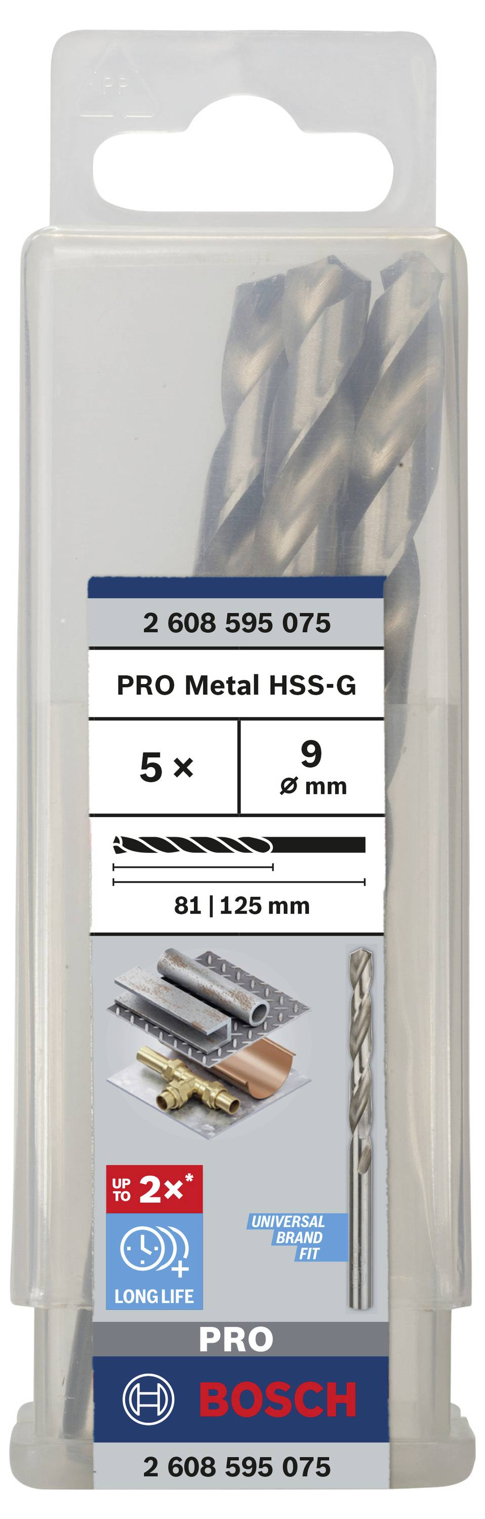 Bosch Accessories 2608595075 HSS Metall-Spiralbohrer 9mm Gesamtlänge 125mm geschliffen DIN 338 Zylinderschaft 5St.