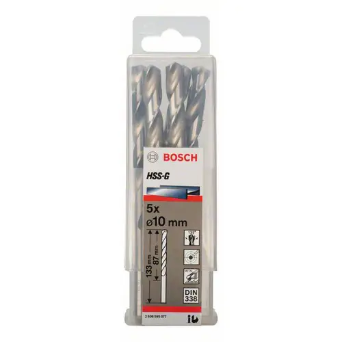 Bosch Accessories 2608595077 HSS Metall-Spiralbohrer 10mm Gesamtlänge 133mm geschliffen DIN 338 Zylinderschaft 5St. Bosch Accessories 2608595077 HSS Metall-Spiralbohrer 10mm Gesamtlänge 133mm geschliffen DIN 338 Zylinderschaft 5St.