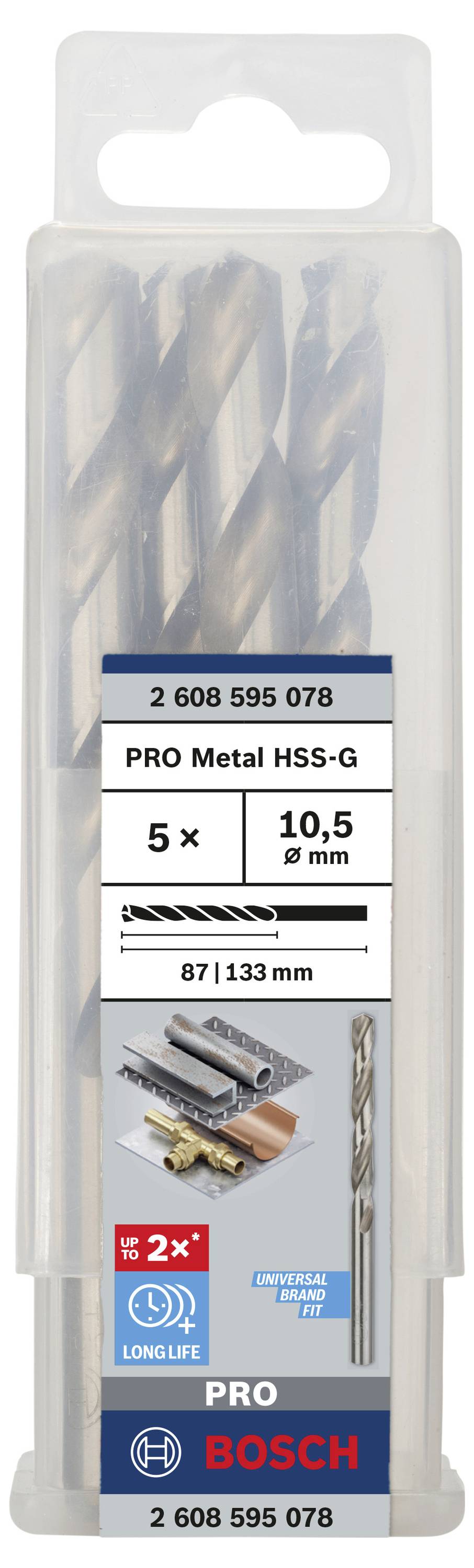 Bosch Accessories 2608595078 HSS Metall-Spiralbohrer 10.5mm Gesamtlänge 133mm geschliffen DIN 338 Zylinderschaft 5St.
