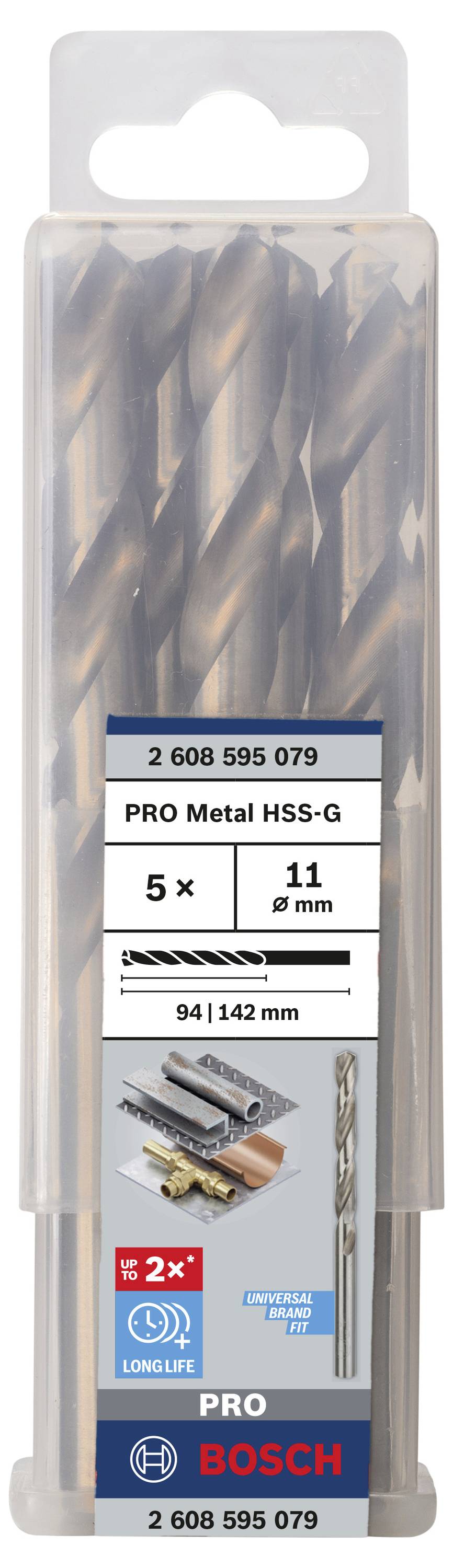 Bosch Accessories 2608595079 HSS Metall-Spiralbohrer 11mm Gesamtlänge 142mm geschliffen DIN 338 Zylinderschaft 5St.