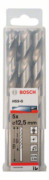 Bosch Accessories 2608595082 HSS Metall-Spiralbohrer 12.5mm Gesamtlänge 151mm geschliffen DIN 338 Zylinderschaft 5St.