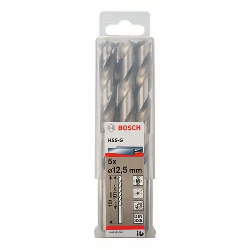 Bosch Accessories 2608595082 HSS Metall-Spiralbohrer 12.5mm Gesamtlänge 151mm geschliffen DIN 338 Zylinderschaft 5St. Bosch Accessories 2608595082 HSS Metall-Spiralbohrer 12.5mm Gesamtlänge 151mm geschliffen DIN 338 Zylinderschaft 5St.