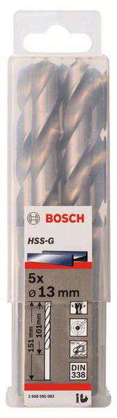 Bosch Accessories 2608595083 HSS Metall-Spiralbohrer 13mm Gesamtlänge 151mm geschliffen DIN 338 Zylinderschaft 5St.