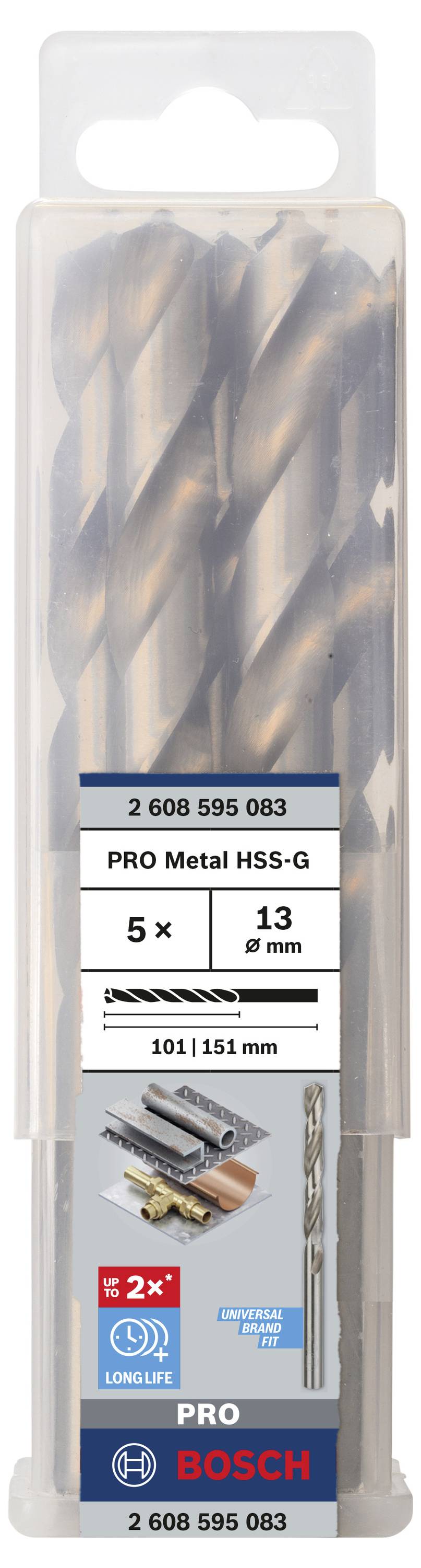 Bosch Accessories 2608595083 HSS Metall-Spiralbohrer 13mm Gesamtlänge 151mm geschliffen DIN 338 Zylinderschaft 5St.
