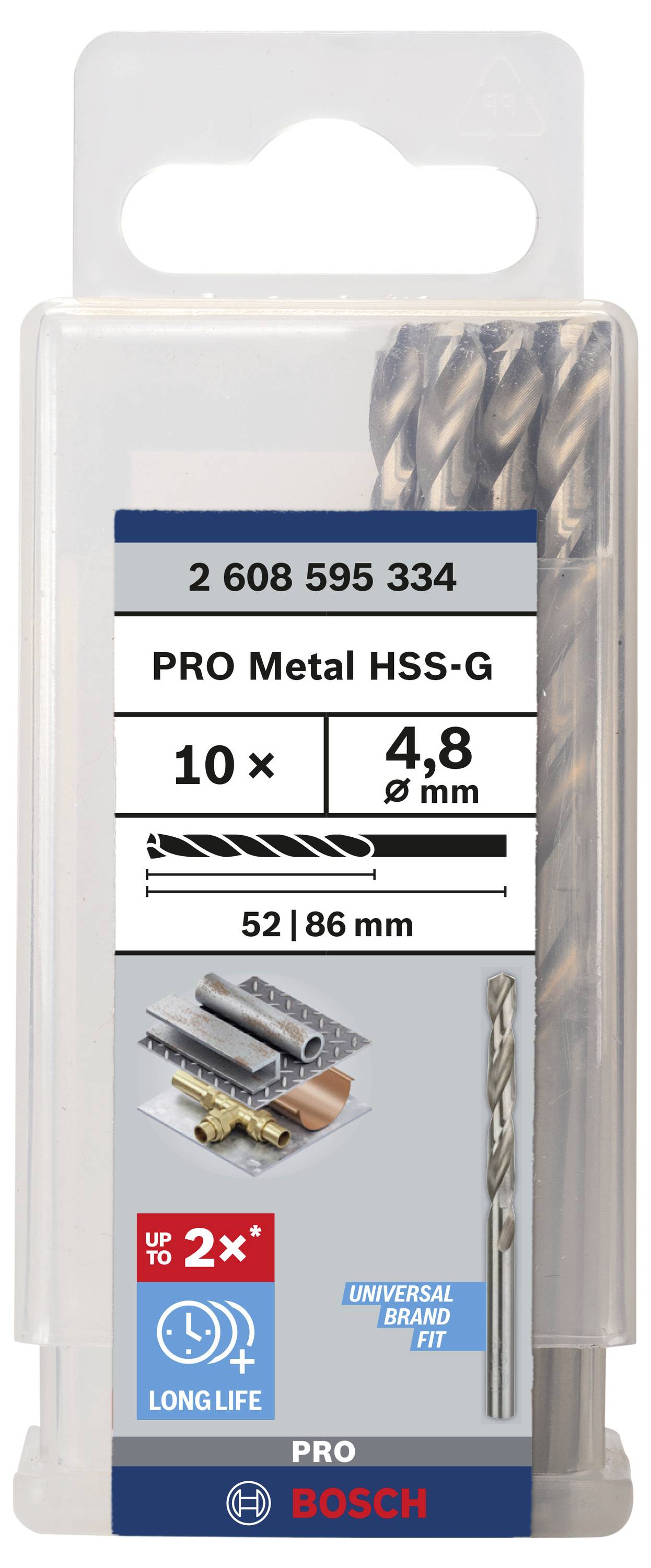 Bosch Accessories 2608595334 HSS Metall-Spiralbohrer 4.8mm Gesamtlänge 83mm geschliffen DIN 338 Zylinderschaft 10St.