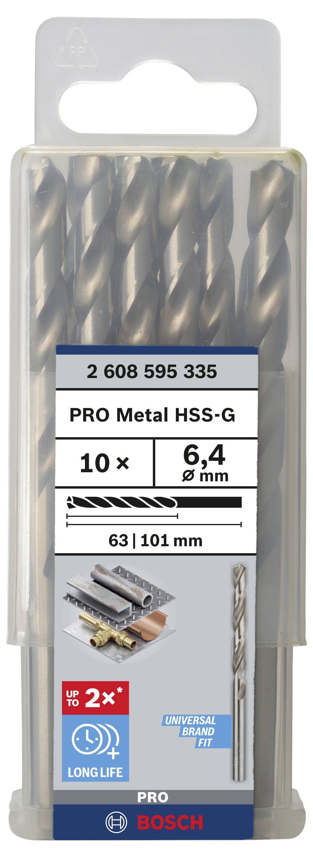 Bosch Accessories 2608595335 HSS Metall-Spiralbohrer 6.4mm Gesamtlänge 101mm geschliffen DIN 338 Zylinderschaft 10St.