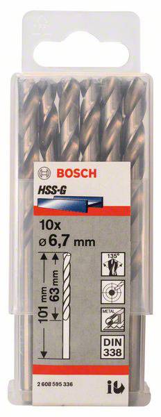 Bosch Accessories 2608595336 HSS Metall-Spiralbohrer 6.7mm Gesamtlänge 101mm geschliffen DIN 338 Zylinderschaft 10St.