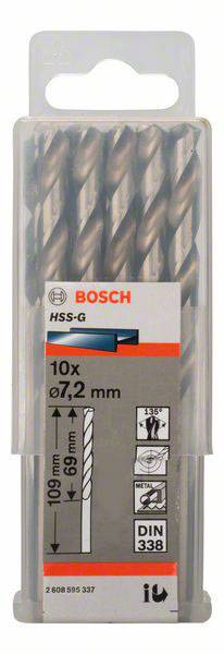 Bosch Accessories 2608595337 HSS Metall-Spiralbohrer 7.2mm Gesamtlänge 109mm geschliffen DIN 338 Zylinderschaft 10St.