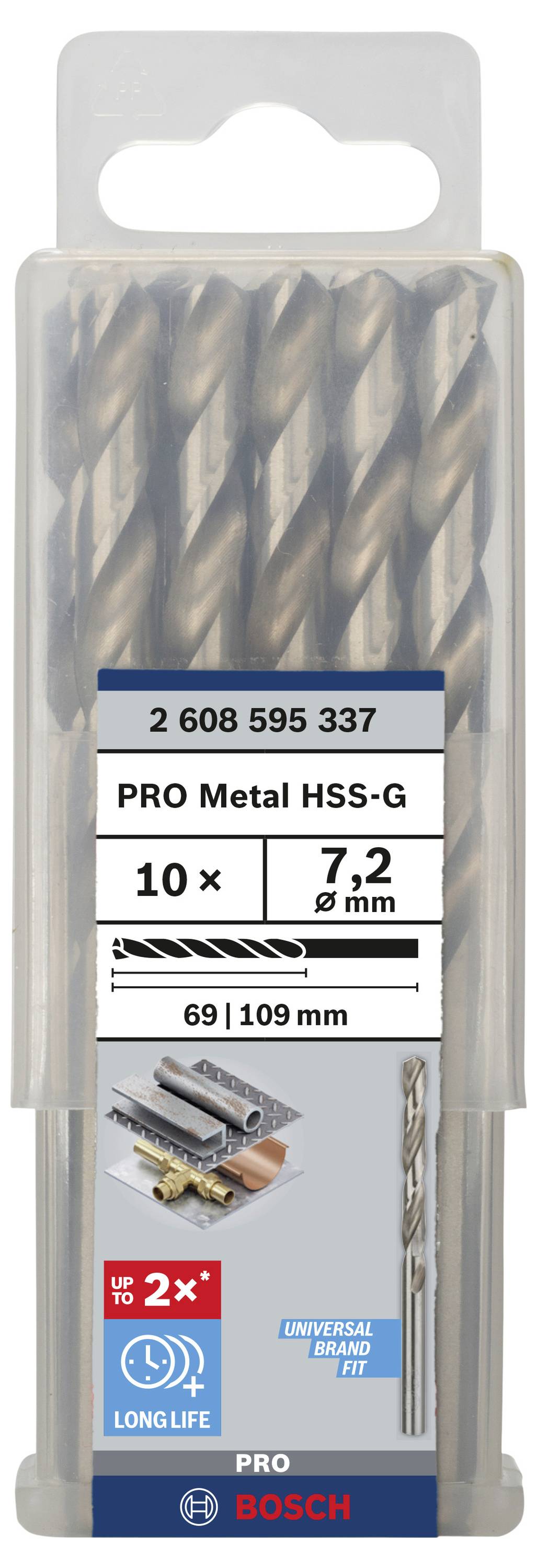 Bosch Accessories 2608595337 HSS Metall-Spiralbohrer 7.2mm Gesamtlänge 109mm geschliffen DIN 338 Zylinderschaft 10St.