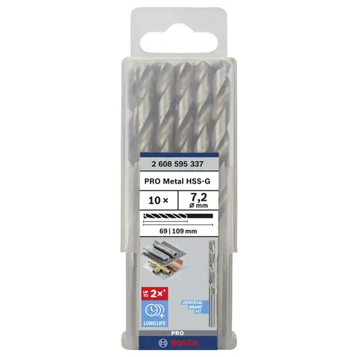 Bosch Accessories 2608595337 HSS Metall-Spiralbohrer 7.2mm Gesamtlänge 109mm geschliffen DIN 338 Zylinderschaft 10St. Bosch Accessories 2608595337 HSS Metall-Spiralbohrer 7.2mm Gesamtlänge 109mm geschliffen DIN 338 Zylinderschaft 10St.