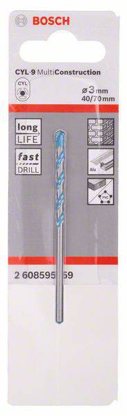 Bosch Accessories CYL-9 Multi Construction 2608595359 Hartmetall Mehrzweckbohrer 3 mm Gesamtlänge 70 mm Zylinderschaft 1 St.