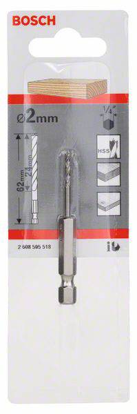Bosch Accessories 2608595518 Holz-Spiralbohrer 2 mm Gesamtlänge 62 mm 1/4" (6.3 mm) 1 St.