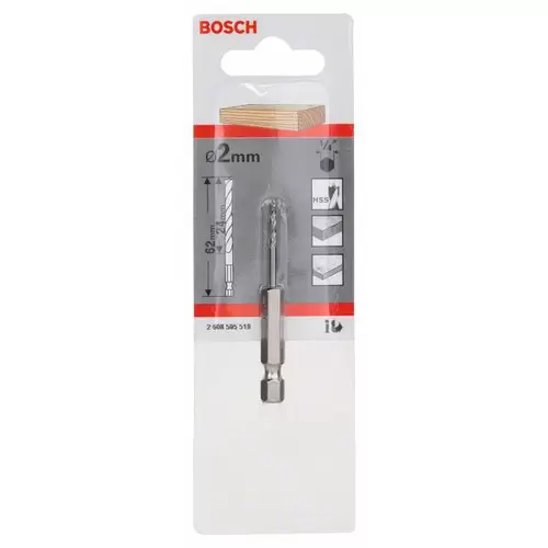 Bosch Accessories 2608595518 Holz-Spiralbohrer 2mm Gesamtlänge 62mm 1/4" (6.3 mm) 1St. Bosch Accessories 2608595518 Holz-Spiralbohrer 2mm Gesamtlänge 62mm 1/4" (6.3 mm) 1St.