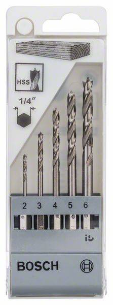 Bosch Accessories 2608595525 Holz-Spiralbohrer-Set 5teilig 2 mm, 3 mm, 4 mm, 5 mm, 6mm 1/4" (6.3 mm) 1 Set