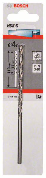 Bosch Accessories 2608595679 HSS Metall-Spiralbohrer 4mm Gesamtlänge 119mm geschliffen DIN 340 Zylinderschaft 1St.