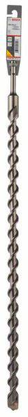 Ein grauer Bohrer mit spiralförmigen Schneidkanten. Oben ist ein Etikett mit Informationen. Geeignet für Bohrarbeiten in festem Material.