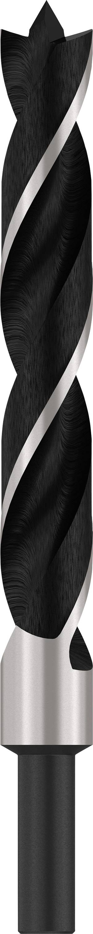 Schwarz glänzender Spiralbohrer aus Metall, mit scharfen Schneidkanten. Geeignet für präzises Bohren in harte Materialien.