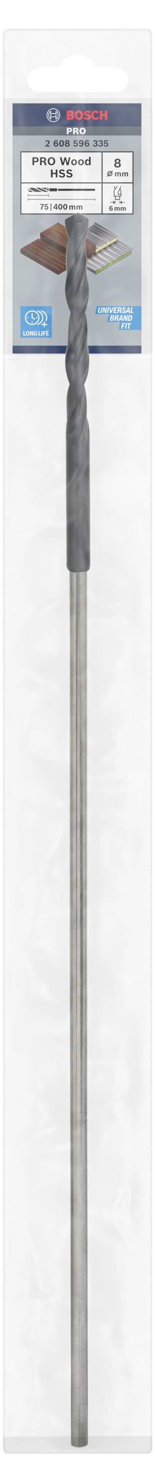 Bohrer mit SDS-Schneide für Beton und Stein, Verpackung zeigt Herstellerlogo und Spezifikationen, geeignet für Schlagbohrmaschinen.