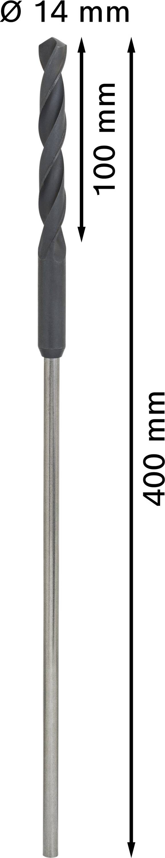 Bohrer, Durchmesser 14 mm, Länge 400 mm, mit 100 mm Spiralbohrteil.