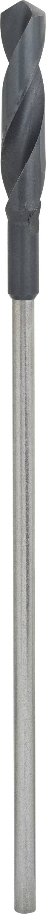 Ein grauer Metallbohrer mit einer spiralförmigen Schneide zur Bearbeitung von Materialien wie Metall oder Holz.