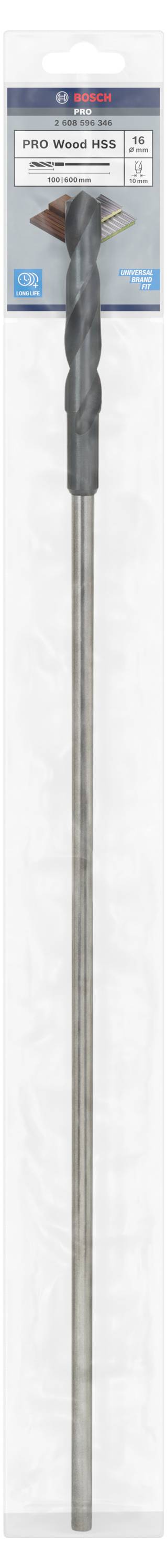 Bosch SDS Max Bohrer mit langem Schaft, geeignet für Betonarbeiten, verpackt in einer Kunststoffhülle.