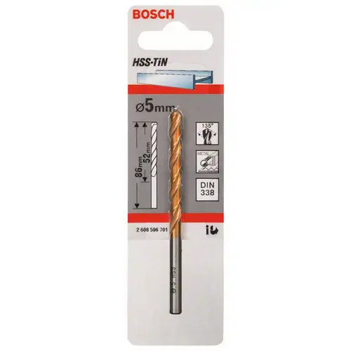Bosch Accessories 2608596701 HSS Metall-Spiralbohrer 5mm Gesamtlänge 86mm TiN DIN 338 Zylinderschaft 1St. Bosch Accessories 2608596701 HSS Metall-Spiralbohrer 5mm Gesamtlänge 86mm TiN DIN 338 Zylinderschaft 1St.