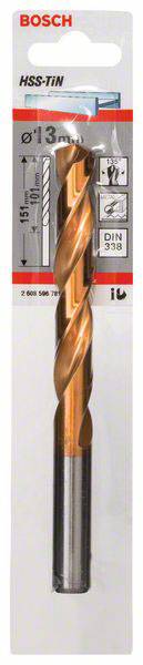 Bosch Accessories 2608596781 HSS Metall-Spiralbohrer 13 mm Gesamtlänge 151 mm TiN DIN 338 Zylinderschaft 1 St.