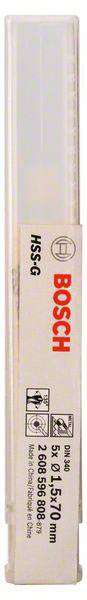 Ein transparentes Kunststoffgehäuse mit der Aufschrift 'BOSCH' und '5x Ø1.45/7.0mm', enthält eine Packung Bohraufsätze.