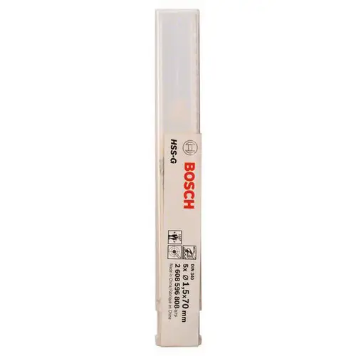 Bosch Accessories 2608596808 HSS Metall-Spiralbohrer 1.5mm Gesamtlänge 70mm geschliffen DIN 340 Zylinderschaft 5St. Bosch Accessories 2608596808 HSS Metall-Spiralbohrer 1.5mm Gesamtlänge 70mm geschliffen DIN 340 Zylinderschaft 5St.