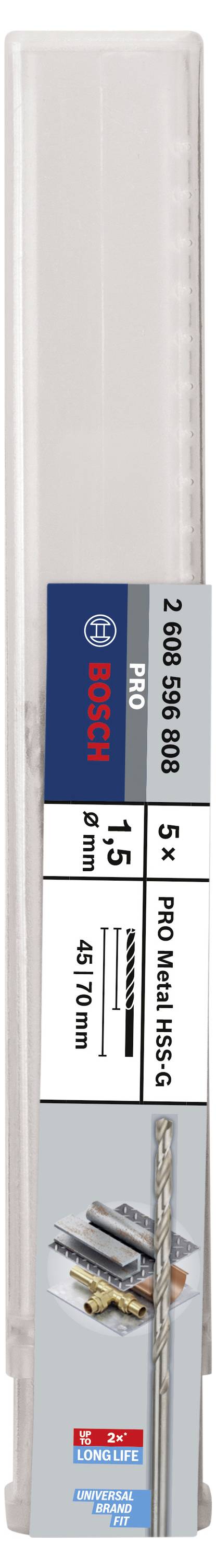 Bosch Accessories 2608596808 HSS Metall-Spiralbohrer 1.5mm Gesamtlänge 70mm geschliffen DIN 340 Zylinderschaft 5St.