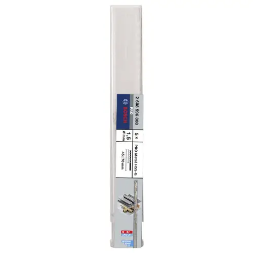 Bosch Accessories 2608596808 HSS Metall-Spiralbohrer 1.5mm Gesamtlänge 70mm geschliffen DIN 340 Zylinderschaft 5St. Bosch Accessories 2608596808 HSS Metall-Spiralbohrer 1.5mm Gesamtlänge 70mm geschliffen DIN 340 Zylinderschaft 5St.