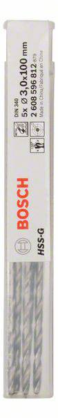Bosch Accessories 2608596812 HSS Metall-Spiralbohrer 3mm Gesamtlänge 100mm geschliffen DIN 340 Zylinderschaft 5St.