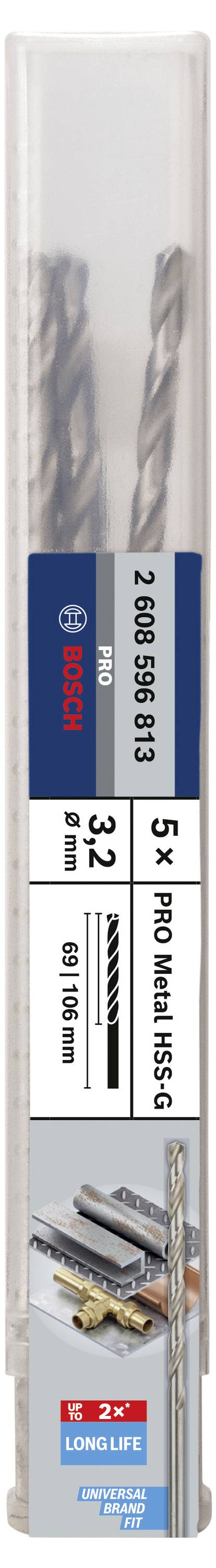 Bosch Accessories 2608596813 HSS Metall-Spiralbohrer 3.2mm Gesamtlänge 106mm geschliffen DIN 340 Zylinderschaft 5St.