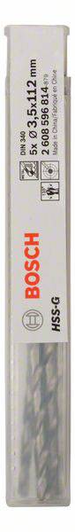 Bosch Accessories 2608596814 HSS Metall-Spiralbohrer 3.5mm Gesamtlänge 112mm geschliffen DIN 340 Zylinderschaft 5St.