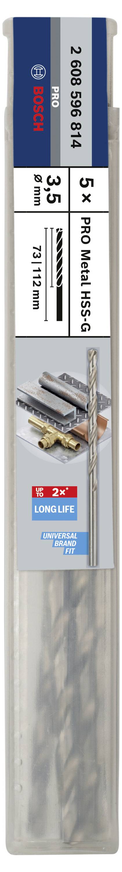 Bosch Accessories 2608596814 HSS Metall-Spiralbohrer 3.5mm Gesamtlänge 112mm geschliffen DIN 340 Zylinderschaft 5St.