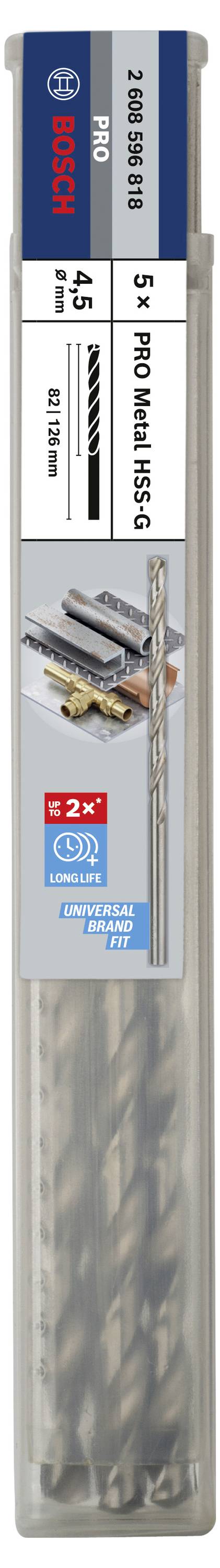 Bosch Accessories 2608596818 HSS Metall-Spiralbohrer 4.5mm Gesamtlänge 126mm geschliffen DIN 340 Zylinderschaft 5St.