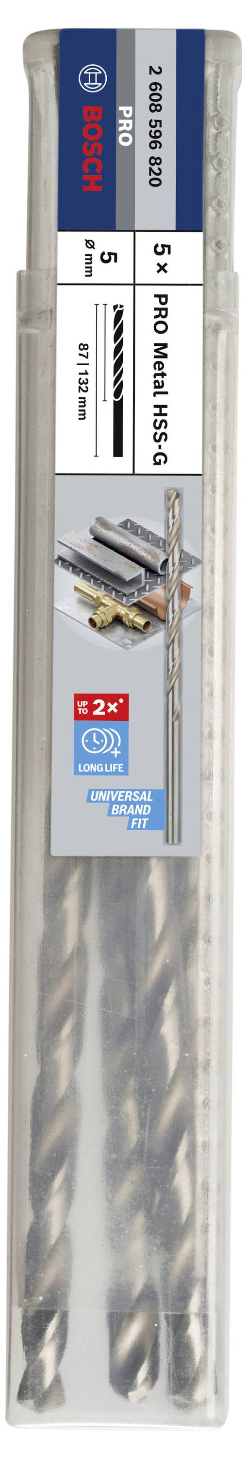 Bosch Accessories 2608596820 HSS Metall-Spiralbohrer 5mm Gesamtlänge 132mm geschliffen DIN 340 Zylinderschaft 5St.