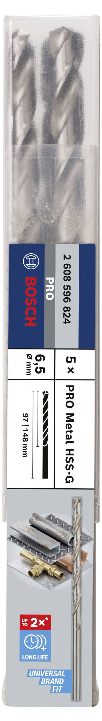 Bosch Accessories 2608596824 HSS Metall-Spiralbohrer 6.5mm Gesamtlänge 139mm geschliffen DIN 340 Zylinderschaft 5St.