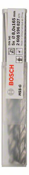 Bosch Accessories 2608596827 HSS Metall-Spiralbohrer 8mm Gesamtlänge 165mm geschliffen DIN 340 Zylinderschaft 5St.
