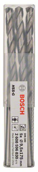 Bosch Accessories 2608596830 HSS Metall-Spiralbohrer 9.5mm Gesamtlänge 175mm geschliffen DIN 340 Zylinderschaft 5St.