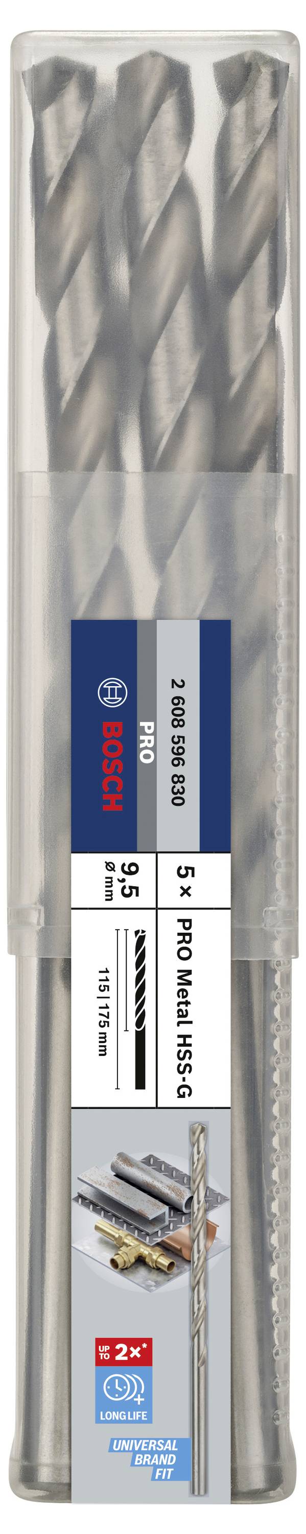 Bosch Accessories 2608596830 HSS Metall-Spiralbohrer 9.5mm Gesamtlänge 175mm geschliffen DIN 340 Zylinderschaft 5St.