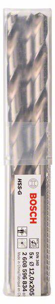 Bosch Accessories 2608596834 HSS Metall-Spiralbohrer 12mm Gesamtlänge 205mm geschliffen DIN 340 Zylinderschaft 5St.
